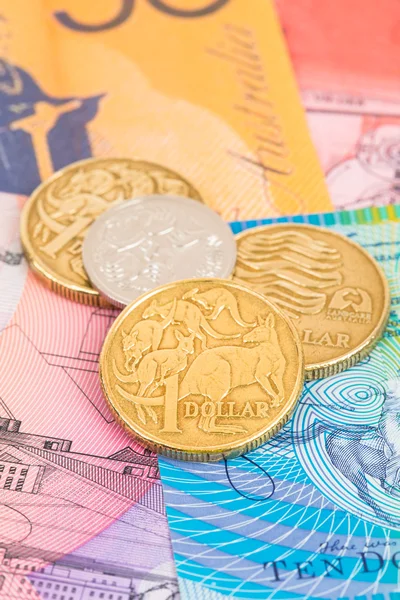 Australiska dollar sedlar och mynt — Stockfoto