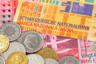 İsviçre para İsviçre Frangı banknot ve madeni paraların yakın çekim