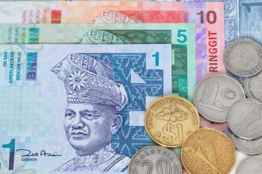 Para Malezya Ringiti banknot ve madeni paraların yakın çekim