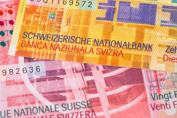 Szwajcaria pieniądze szwajcarski Frank banknot zbliżenie — Zdjęcie stockowe