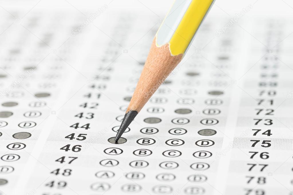 Filled answer sheet focus on pencil