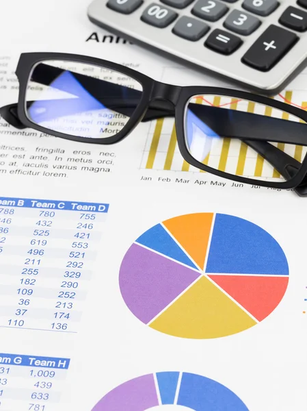 Marketing report pie with chart graph analysis — Stock Photo, Image