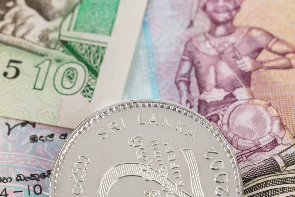 Sri Lanka money banknote focus on coin — Stock Photo, Image