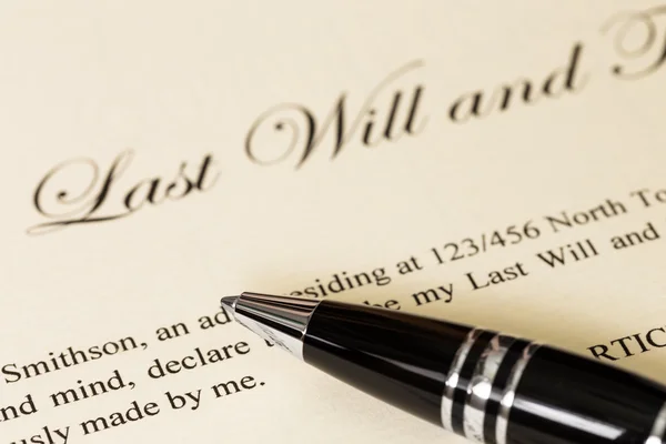 Last will and testament with pen concept for legal document — Stock Photo, Image