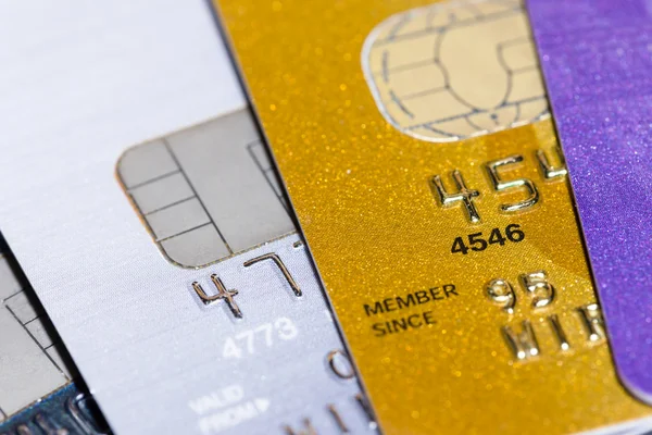 Stack of credit cards, closeup, selective focus — Stock Photo, Image