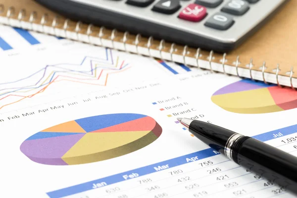 Marketing report pie chart with graph analysis — Stock Photo, Image