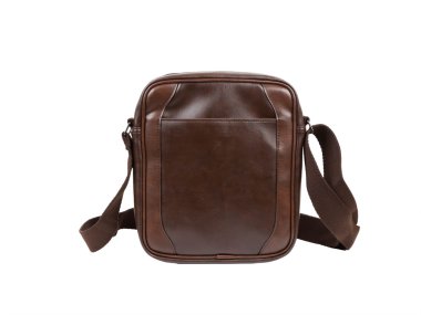 Beyaz arka plan üzerinde kahverengi çantası