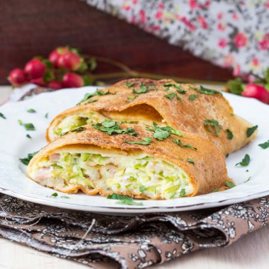 Kabak, jambon, peynir, kremsi tat, bre krep rulo