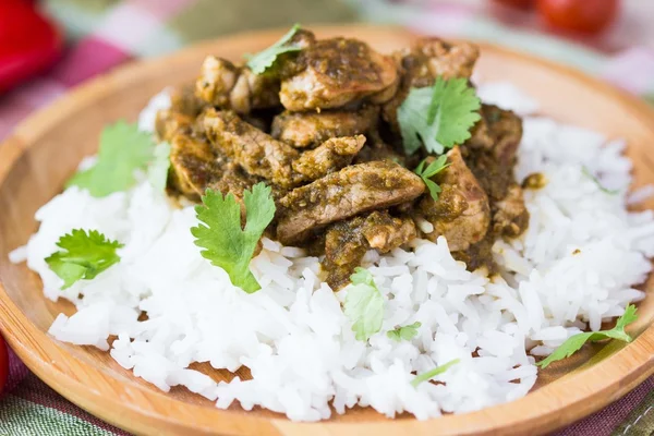 Pork stew, fried beef with white rice, tasty dish — Stock Photo, Image