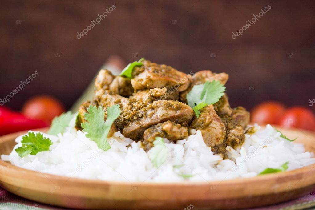Pork stew, fried beef with white rice, tasty dish
