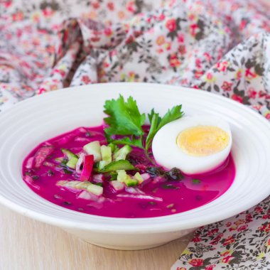 Salatalık, turp, yumurta, yaz trad ile lezzetli soğuk pancar çorbası