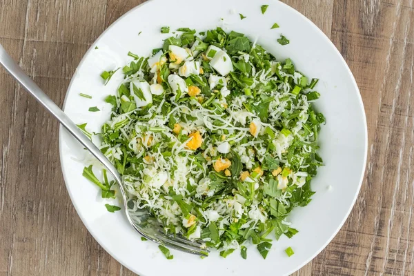 Salad, stuffing from greens, parsley, spinach, eggs, cheese — Stock Photo, Image