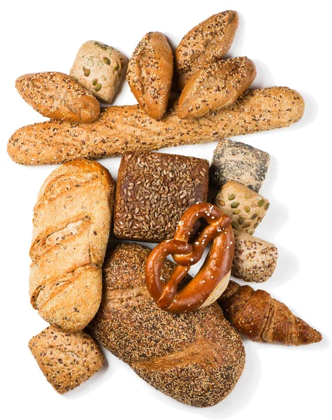 Composition avec pain et petits pains, vue ci-dessus — Photo