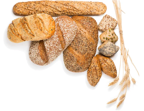 Різні види хліба, вид зверху — стокове фото