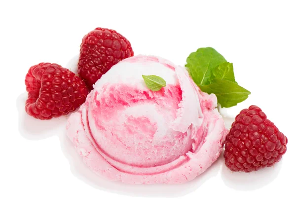 Raspberry ice cream and mint. — Stock Photo, Image