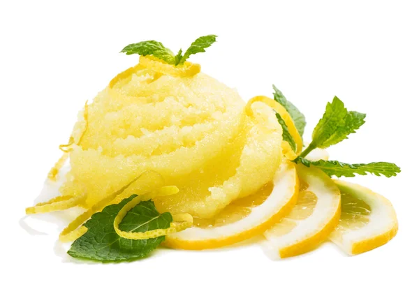 Ice cream with lemon slices and zest. — Stock Photo, Image