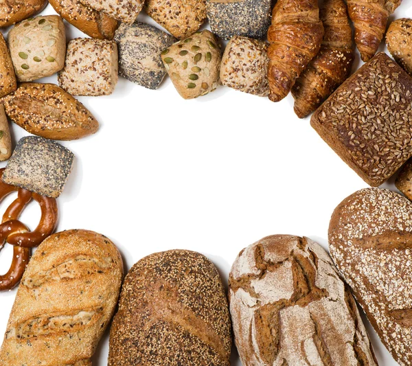 Variedad de pan de cereales y pastelería, vista desde arriba . — Foto de Stock