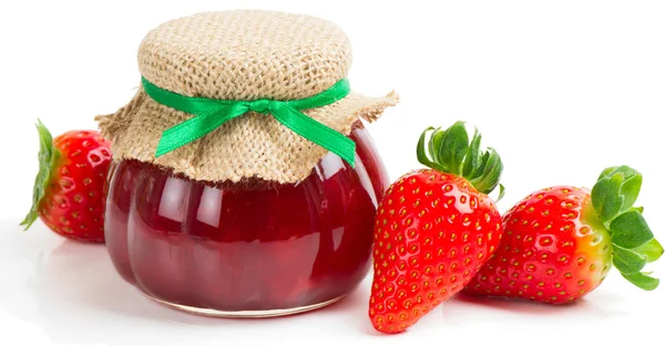 Strawberry jam in a jar and fresh berries — Stock Photo, Image