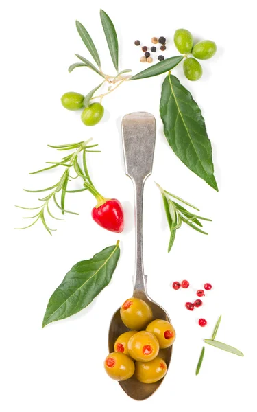 View from above of a  red pepper stuffed olives — Stock Photo, Image