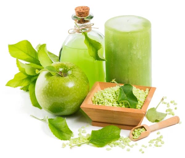 Spa accessories and green apple — Stock Photo, Image