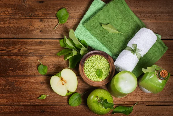 Top view of a spa concept with green apple — Stock Photo, Image