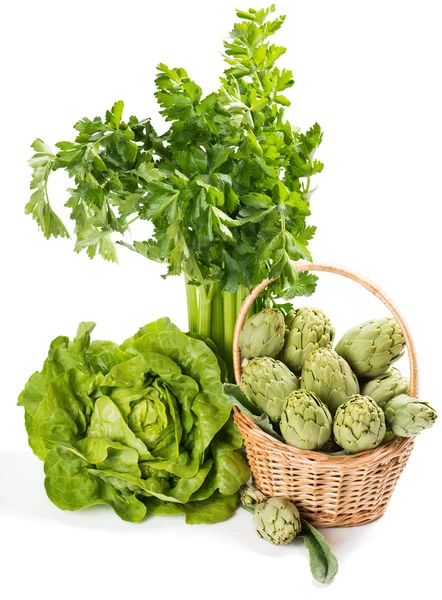 Groep van rauwe verse organische geassorteerde groene groenten Stockfoto