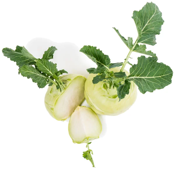 Top view of fresh kohlrabi with leaves — Stock Photo, Image