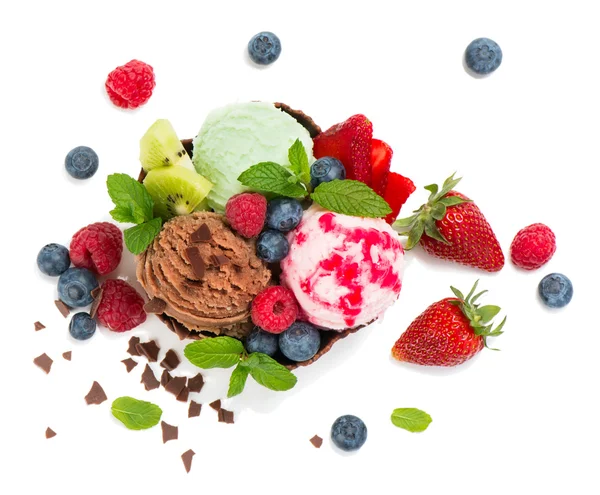 Dessert of  ice cream vith mix berries, top view — Stock Photo, Image