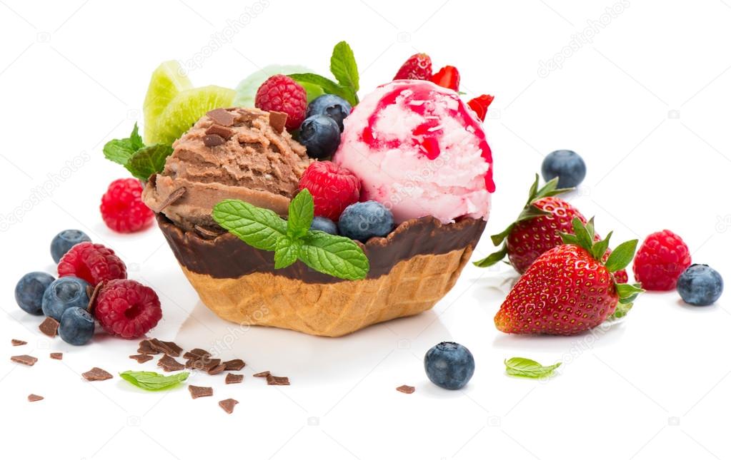 	Dessert of  ice cream in a wafer bowl