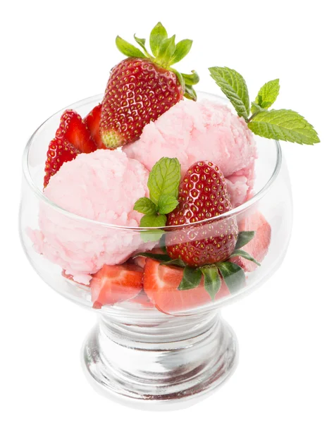 Dessert of strawberry ice cream and mint — Stock Photo, Image