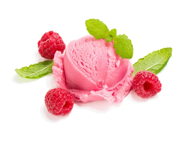 Raspberry ice cream with berry and mint — Stock Photo, Image