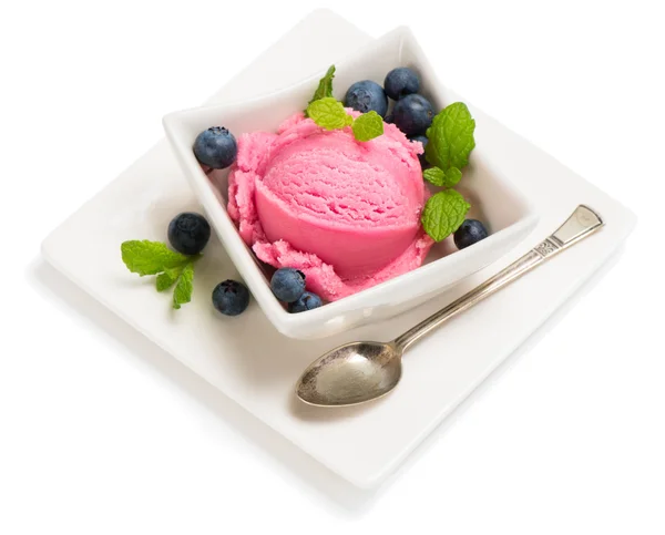 Blueberry ice cream with berry in a bowl — Stock Photo, Image