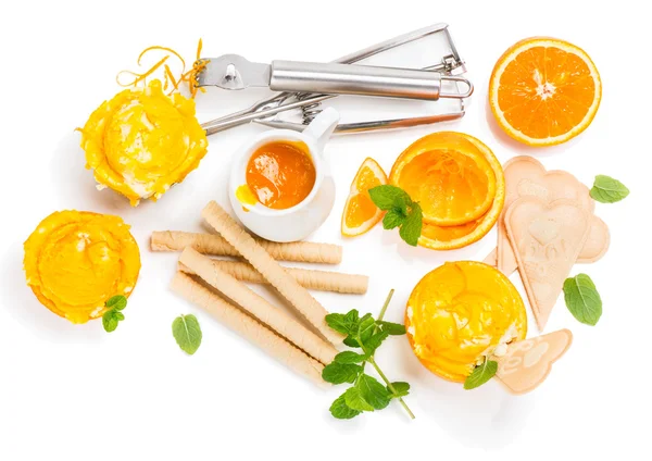 Portions of orange sundae, view from above — Stock Photo, Image