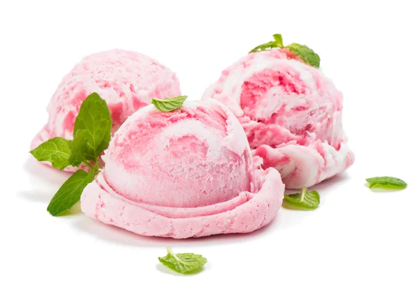 Pink Ice Cream Scoops with mint — Stock Photo, Image