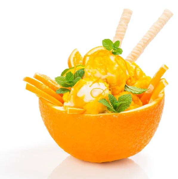 Orange ice cream with wafer sticks — Stock Photo, Image