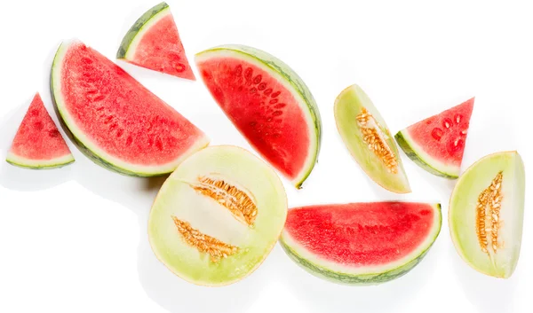 Watermelon and melon, top view — Stok fotoğraf