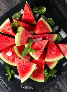 View from above of slices of watermelon