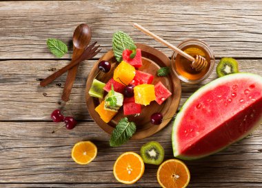   Dessert of fruits and berries, shot from above