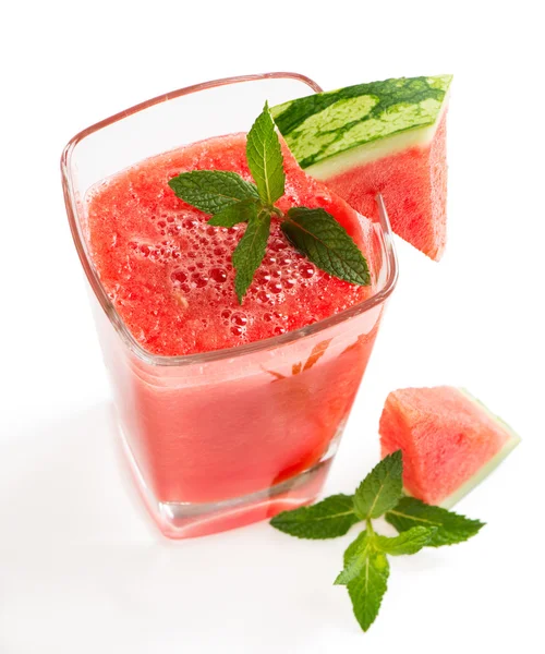 Watermeloen smoothie met Watermeloen slices, bovenaanzicht — Stockfoto