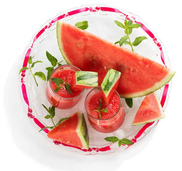 Studené meloun šťávu s mátou, pohled shora — Stock fotografie
