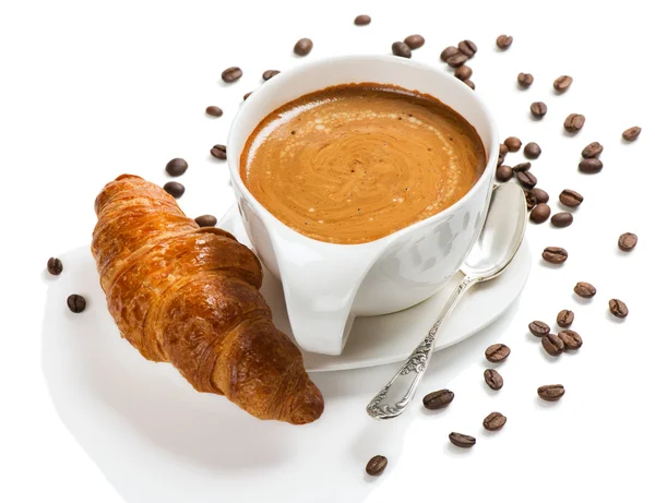 Desayuno con café y cruasanes — Foto de Stock