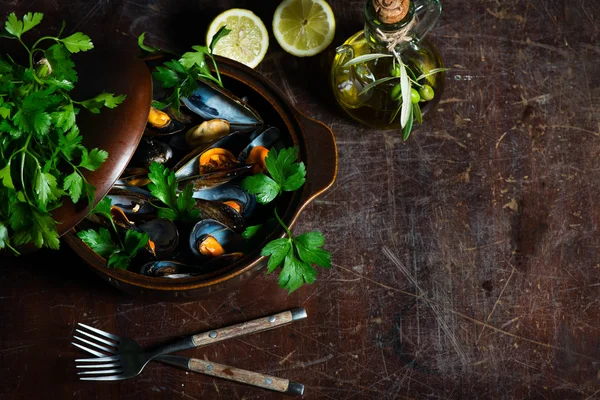 Cooked mussels, cloce up — Stock Photo, Image