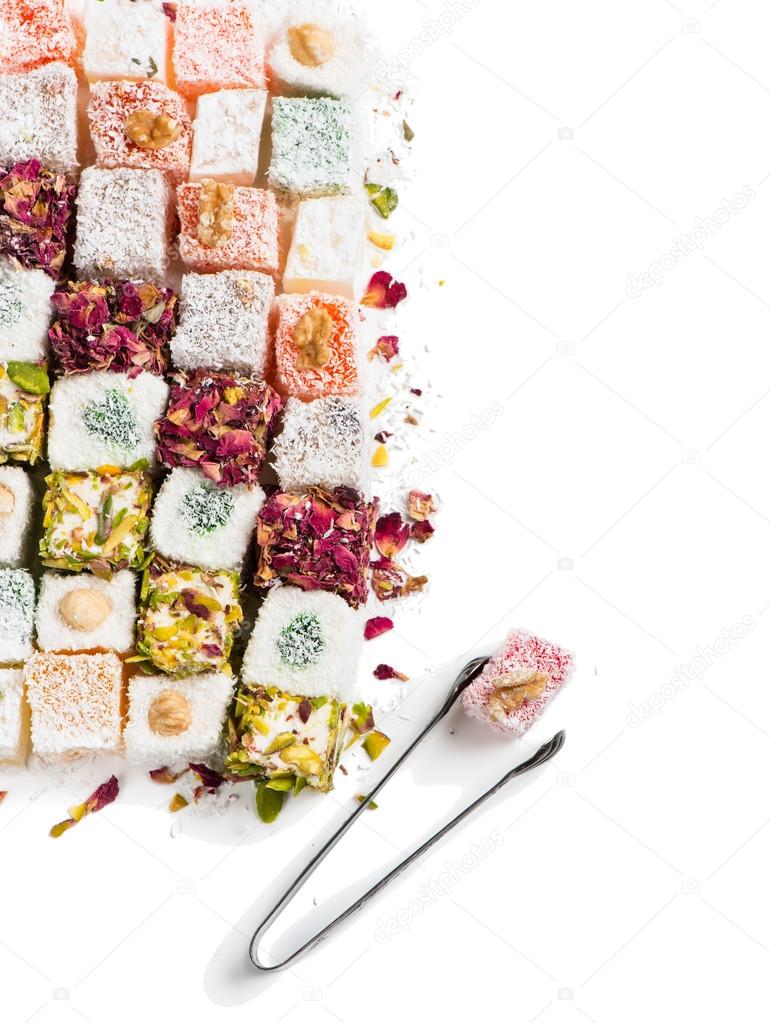 Pieces of turkish delight, view from above