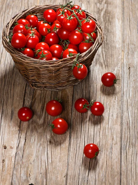 Tomates orgânicos em uma cesta — Fotografia de Stock
