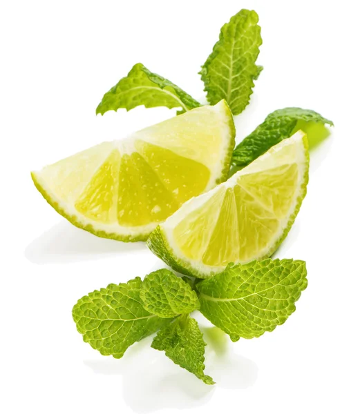 Slices of lime with mint — Stock Photo, Image