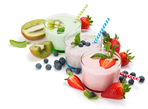 Milk cocktails with fresh fruits. — Stock Photo, Image