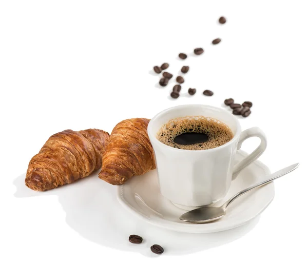 Desayuno con café y cruasanes — Foto de Stock