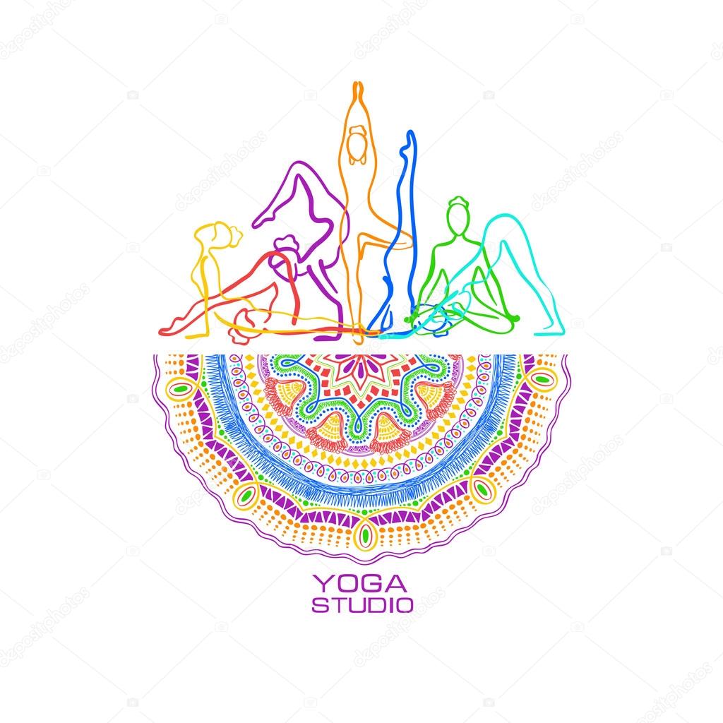 Download Female Silhouettes Doing Yoga Poses And Mandala Design ... Download Female Silhouettes Doing Yoga Poses And Mandala Design ...