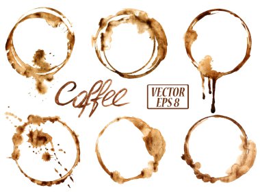 Watercolor coffee stains icons