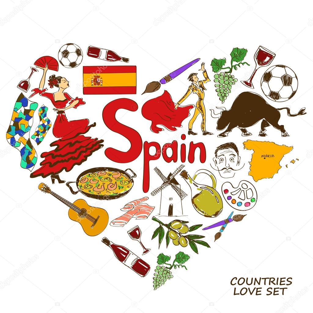 Spanish symbols in heart shape concept — Stock Vector © Annykos 62651963